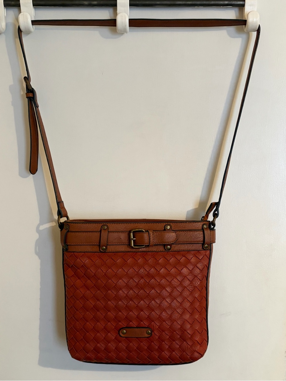Simply Noelle Woven Cognac Crossbody Bag Adjustable Strap